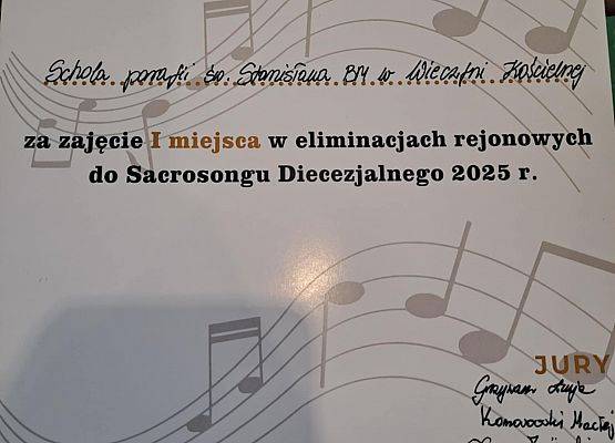 Grafika 1: I MIEJSCE SCHOLII - ELIMINACJE DO SACROSONGU 2025